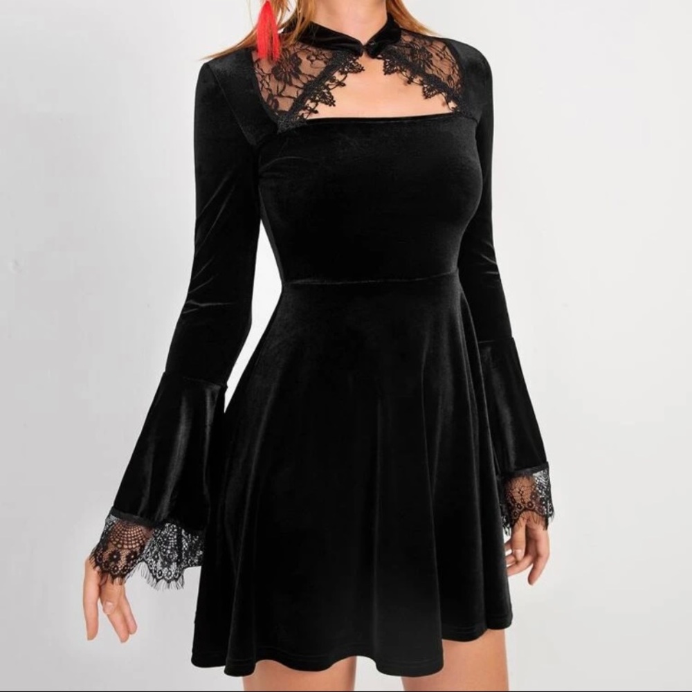 Gothic Mini Dress Mandarin Collar